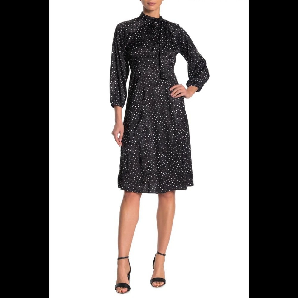 Calvin Klein Jacquard Dot Tie Neck Dress